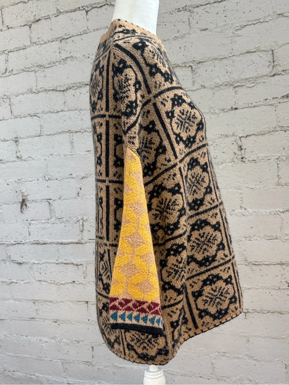 VINTAGE Zara Asymmetrical Neckline Jacquard Knit Patchwork Sweater Size XS—S